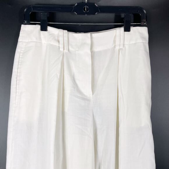 LVIR Wool Two-Tucked Trousers Pants White Pleated High Rise Wide Leg Sz M - Picture 6 of 12